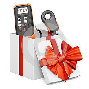 Digital luxmeter inside gift box, present concept. 3D rendering