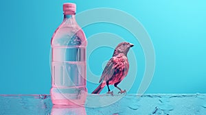 Digital Manipulation: Finch And Water Bottle - Consumerism Critique