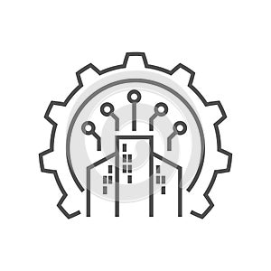 Digital Manufacturing. Industry 4.0 Scientific industry, production, smart industry and manufacturing. Vector Logo. EPS