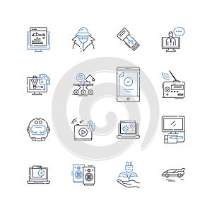 Digital manufacturing line icons collection. Automation, Precision, Innovation, Integration, Efficiency, Quality photo