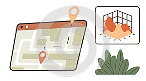 Digital Map Interface with Geolocation and Data Visualization Concept