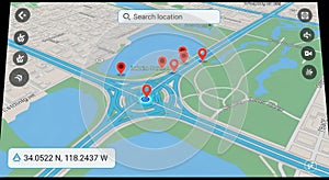 GPS Navigation App Interface on a Digital Map