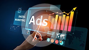 Digital marketing ads growth strategy with data analytics and global reach