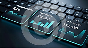Digital marketing analytics dashboard on keyboard computer