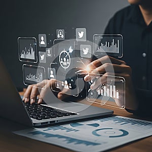 Digital marketing analytics dashboard with social media data visualization concept