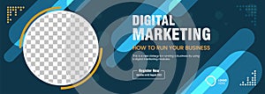Digital Marketing banner template design for business. Abstract light shape and city illustration background