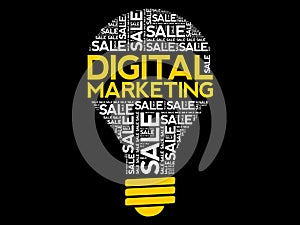 Digital Marketing bulb word cloud collage