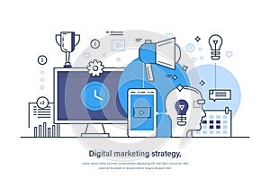 Digital marketing, business analysis, content strategy web banner. Internet marketing, social media, website design, strategy, photo