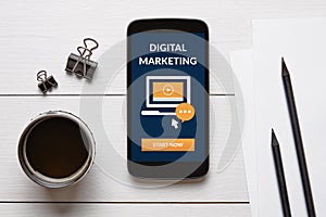 Digital marketing concept on smart phone screen