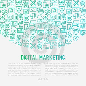 Digital marketing concept with thin line icons