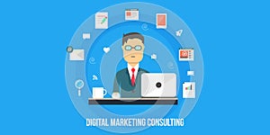 Digital marketing consulting - flat design illustration, web banner. photo