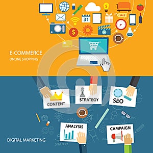 Digital marketing and e-commerce flat design