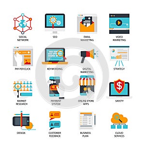 Digital Marketing Flat Icons Set