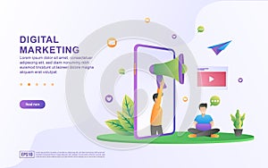 Digital marketing illustration concept. Business analysis, content strategy, refer a friend and management concept. Suitable for