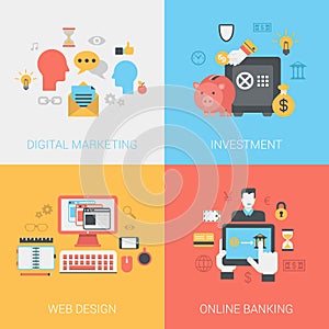 Digital marketing investments web design online banking concept