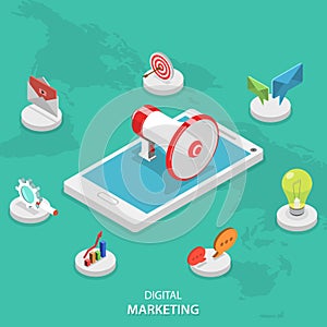 Digital marketing isometric flat vector concept.