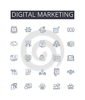 Digital marketing line icons collection. Innovation, Technology, Revolution, Integration, Transformation, Connectivity