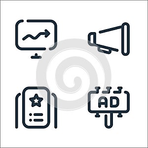 digital marketing line icons. linear set. quality vector line set such as billboard, premium, announcer