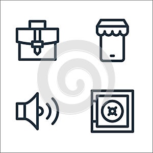 Digital marketing line icons. linear set. quality vector line set such as strongbox, sound, mobile store