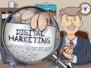 Digital Marketing through Magnifier. Doodle Design.