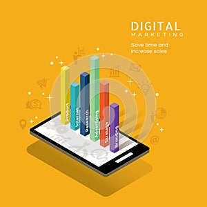 Digital marketing media concept with graph on smart phone