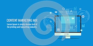 Digital marketing mix, content promotion, audience engagement, futuristic design concept. photo
