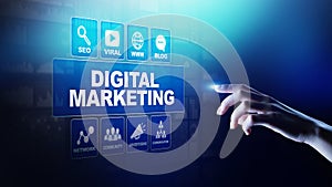 Digital marketing, Online advertising, SEO, SEM, SMM. Business and internet concept.