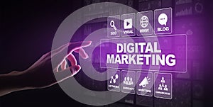 Digital marketing, Online advertising, SEO, SEM, SMM. Business and internet concept.