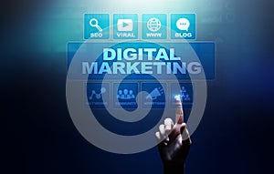 Digital marketing, Online advertising, SEO, SEM, SMM. Business and internet concept.