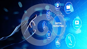 Digital marketing, Online advertising, SEO, SEM, SMM. Business and internet concept. photo
