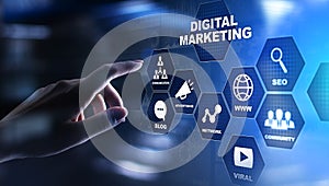 Digital marketing, Online advertising, SEO, SEM, SMM. Business and internet concept.