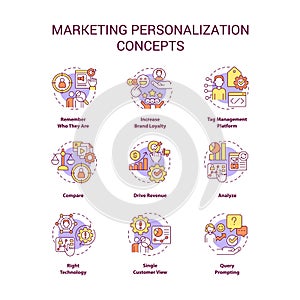 Digital marketing personalization concept icons set