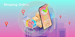 Digital marketing perspective Vector illustration of shopping online