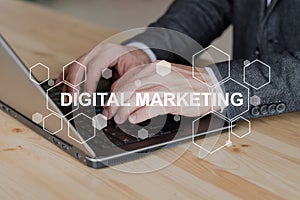 digital marketing seo research hands typing laptop