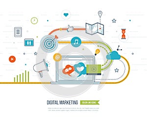 Digital marketing and social network concept. Marketing strategy