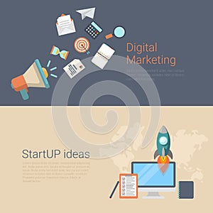 Digital marketing startup ideas flat infographics banner slider