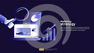 digital marketing strategy concept with table, graphic object on computer screen. business growth and return on investment ROI.