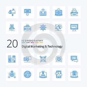 20 Digital Marketing And Technology Blue Color icon Pack like messages digital paid returning visiter returning photo