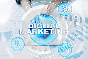 DIgital marketing technology concept. Internet. Online. Search Engine Optimisation. SEO. SMM. Advertising.