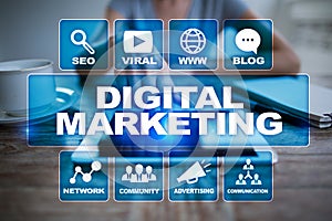 DIgital marketing technology concept. Internet. Online. Search Engine Optimisation. SEO. SMM. Advertising.