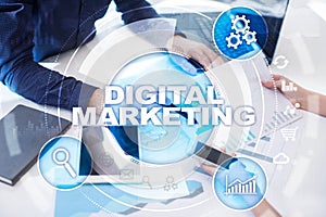 DIgital marketing technology concept. Internet. Online. Search Engine Optimisation. SEO. SMM. Advertising.