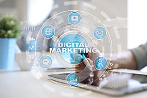 DIgital marketing technology concept. Internet. Online. Search Engine Optimisation. SEO. SMM. Advertising.