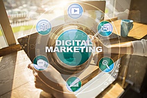 DIgital marketing technology concept. Internet. Online. Search Engine Optimisation. SEO. SMM. Advertising.