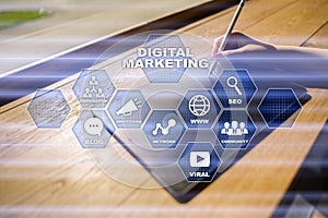 DIgital marketing technology concept. Internet. Online. Search Engine Optimisation. SEO. SMM. Advertising.