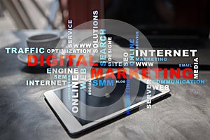 DIgital marketing technology concept. Internet. Online. SEO. SMM. Advertising.