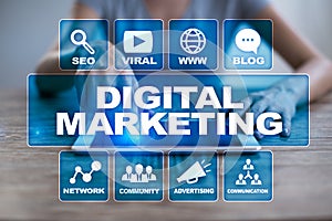 DIgital marketing technology concept. Internet. Online. SEO. SMM. Advertising.