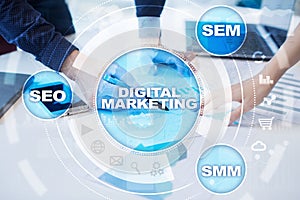 DIgital marketing technology concept. Internet. Online. SEO. SMM. Advertising.