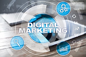 DIgital marketing technology concept. Internet. Online. SEO. SMM. Advertising.