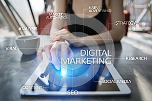 DIgital marketing technology concept. Internet. Online. SEO. SMM. Advertising.