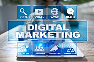 DIgital marketing technology concept. Internet. Online. SEO. SMM. Advertising.